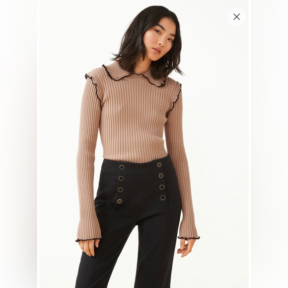 Frilled Edge Ribbed Wool Top (New Year Collection) - Picture 2 of 3